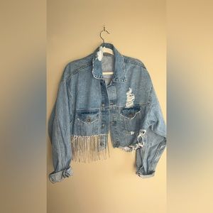 LF Brand cropped distressed denim jacket